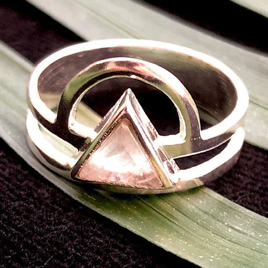 women’s gemstone rings-<span>RAS-059<span>: </span></span>Moonstone Rising Triangle Ring - Silver