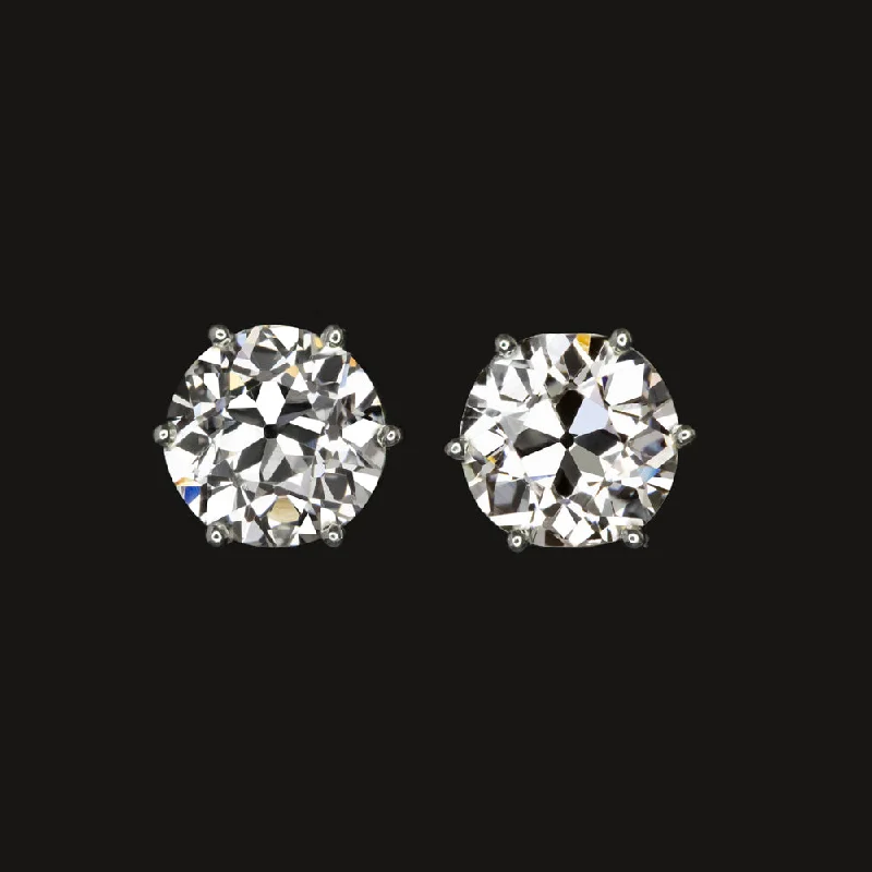 women’s pearl stud earrings-2.27ct OLD EUROPEAN CUT DIAMOND STUD EARRINGS 18k CERTIFIED H-I VS2-SI1 VINTAGE