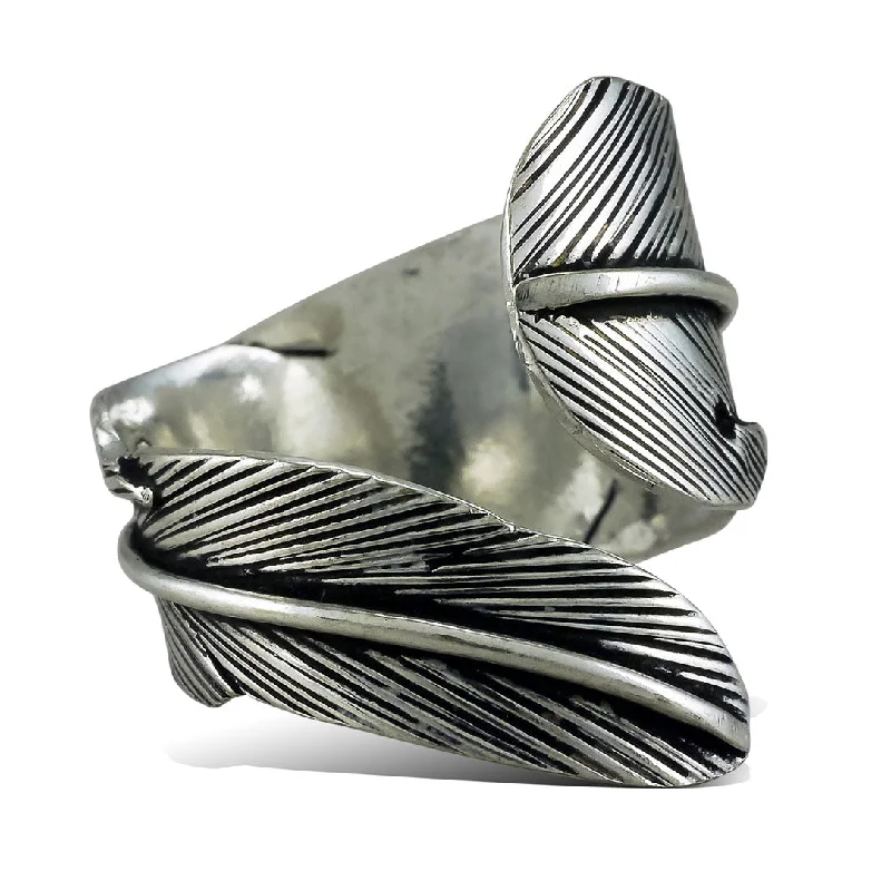 women’s gold rings-<span>RAS-001<span>: </span></span>Wrapped Feather Ring - Silver