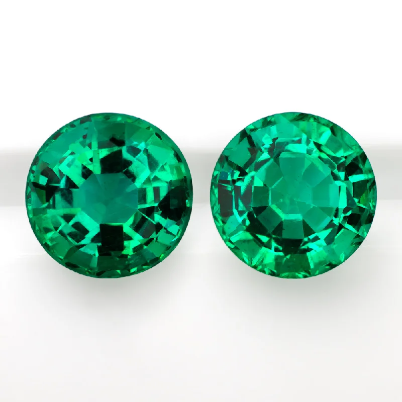 women’s luxury drop earrings-3.38ct EMERALD PAIR STUD EARRINGS ROUND CUT VIVID GREEN LOOSE NATURAL GEMSTONE