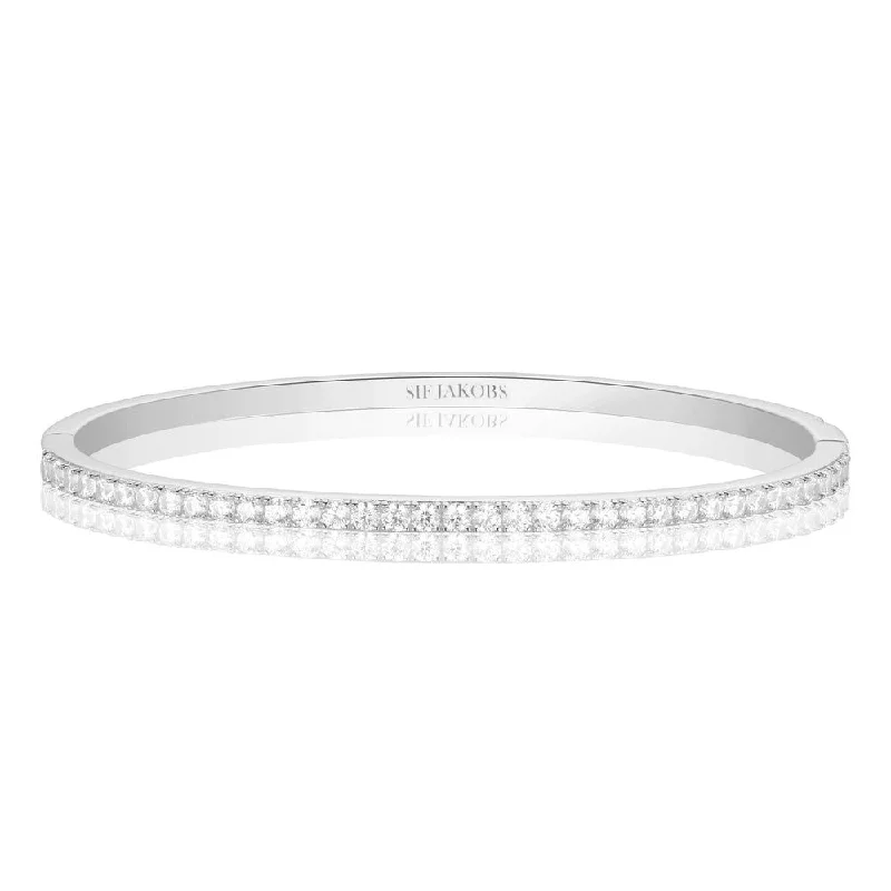 women’s engraved bangles-Ellisse Silver Bangle w. Zirconias