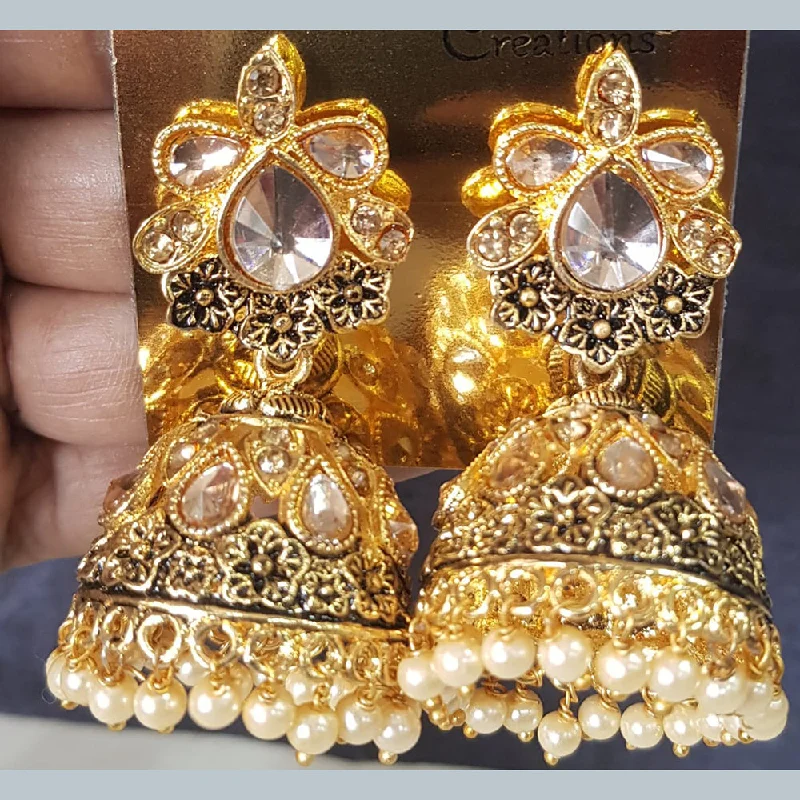 women’s chunky earrings-Shreeji Gold Plated Crystal Stone Jhumki Earrings