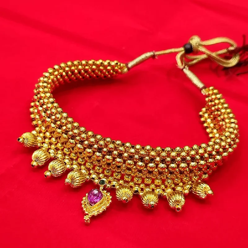 women’s unique necklaces-Pooja Bangles Gold Plated Pearl Choker Necklace Set