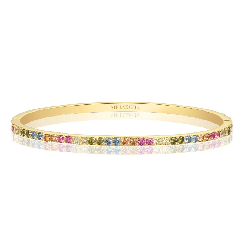 women’s cuff bracelets-Ellisse 18K Gold Plated Bangle w. Colored Zirconias