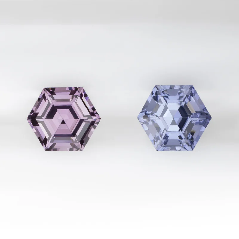 women’s bridal earrings-SPINEL MATCHING PAIR STUD EARRINGS TWO TONE PINK BLUE HEXAGON SHAPE CUT 1.40ct