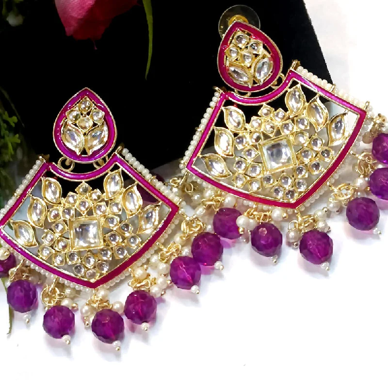 women’s hoop earrings-Exotica Collection Gold Plated Kundan Dangler Earrings