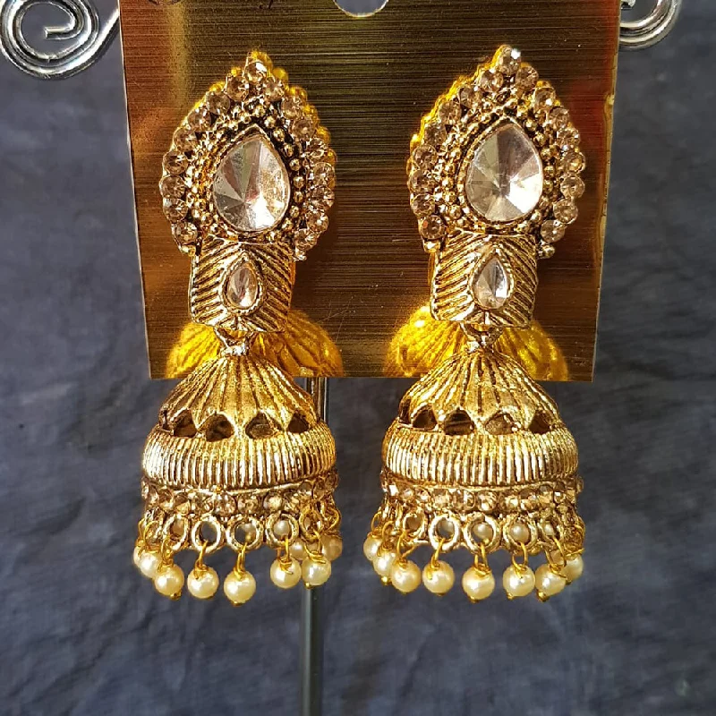 women’s small gold earrings-Shreeji Gold Plated Crystal Stone Jhumki Earrings