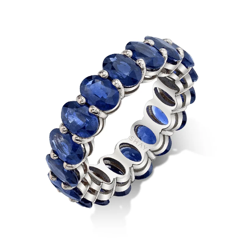 women’s sterling silver rings-MEN'S BLUE SAPPHIRE OVAL ETERNITY RING