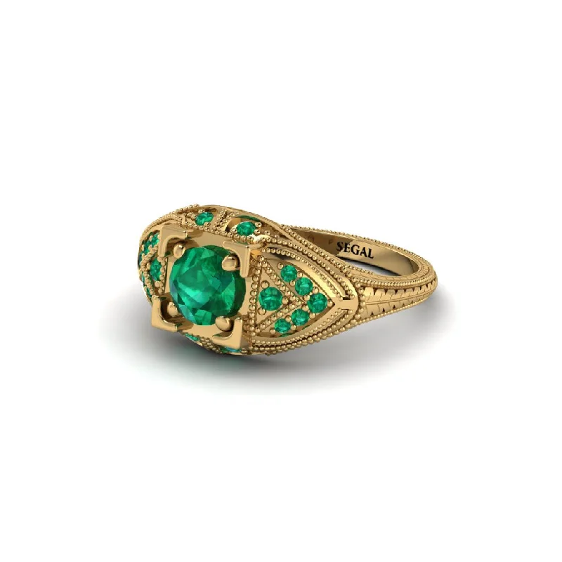 women’s ruby engagement rings-Round Emerald Filigree Art Deco Vintage Engagement Ring - Bree No. 19