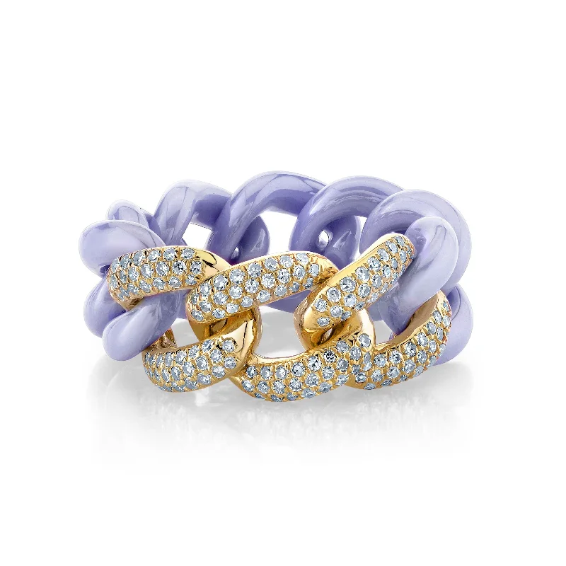 women’s promise rings-TRIPLE PAVE LAVENDER CERAMIC ESSENTIAL LINK RING