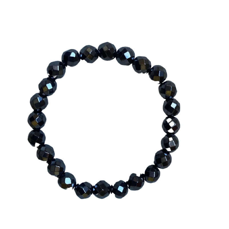 women’s vintage bracelets-Charcoal Faceted Hematite 8mm Bracelet