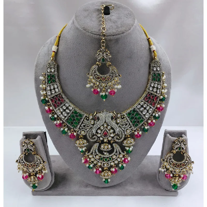 women’s pendant necklaces with diamonds-Akruti Collection Gold Plated Kundan Stone And Beads Necklace Set