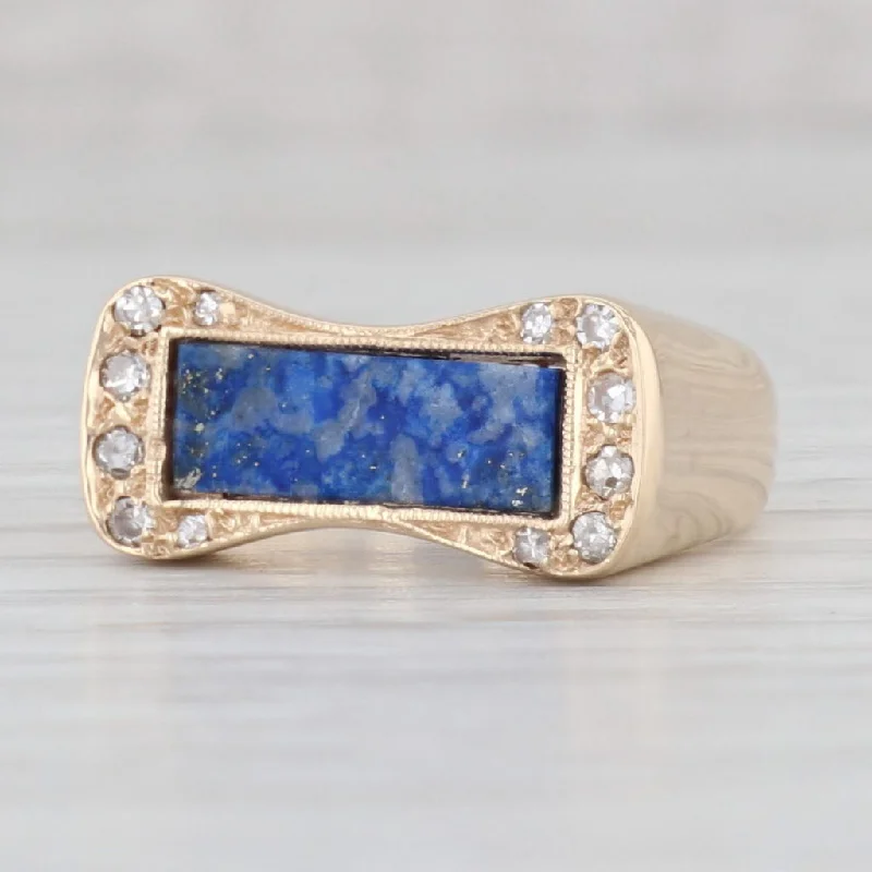 women’s cushion cut engagement rings-Vintage Blue Lapis Lazuli Diamond Ring 14k Yellow Gold Size 4