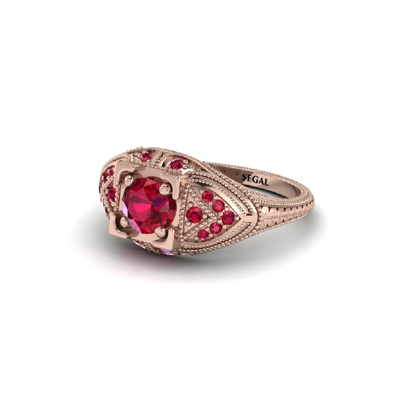 women’s affordable solitaire engagement rings-Round Ruby Filigree Art Deco Vintage Engagement Ring - Bree No. 56