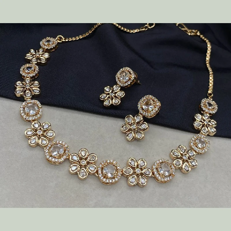 women’s delicate gold necklaces-Royal Kundan Jewellery Gold Plated Polki Kundan Necklace Set