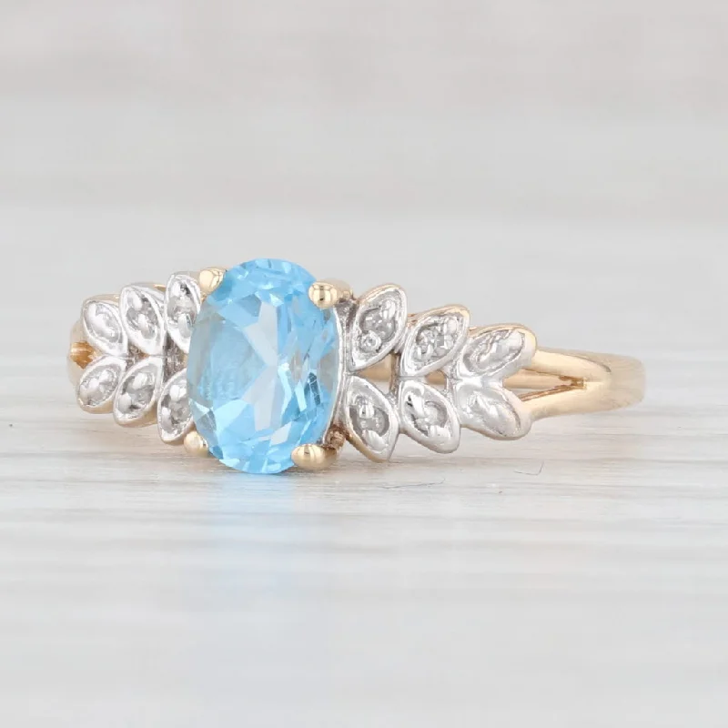 women’s classic solitaire engagement rings-0.99ctw Oval Blue Topaz Diamond Ring 14k Yellow Gold Size 7