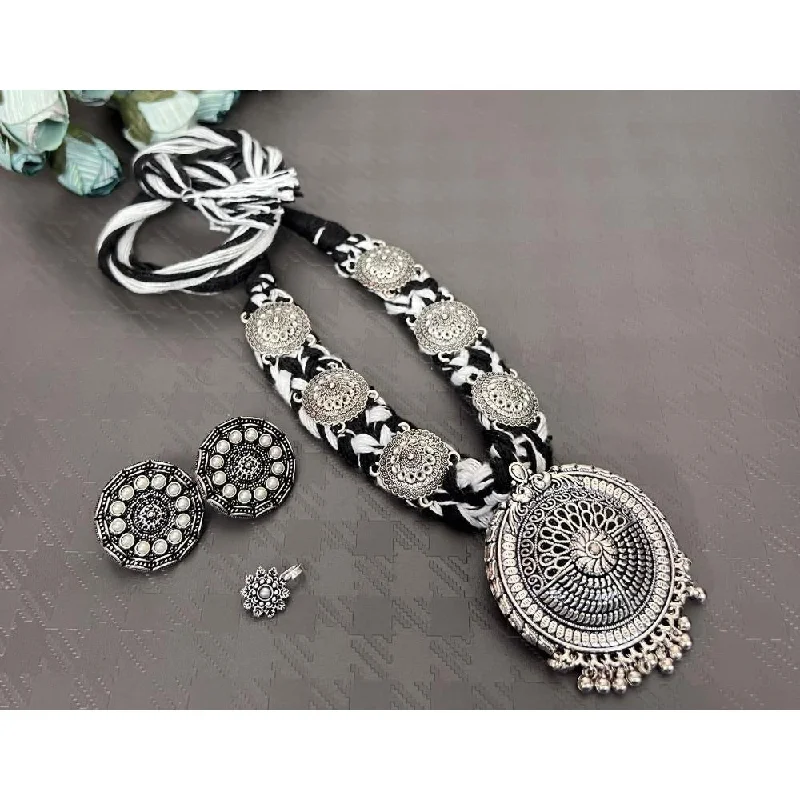 women’s anniversary necklaces-Akruti Collection Oxidised Plated Long Necklace Set