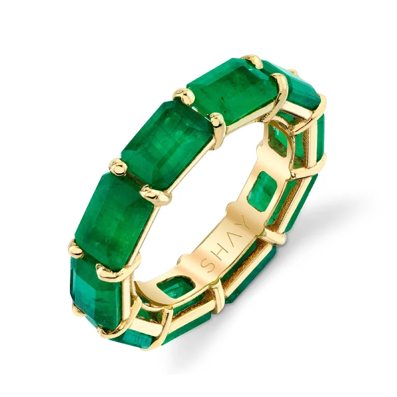 women’s gemstone solitaire rings-EMERALD EAST/WEST ETERNITY BAND