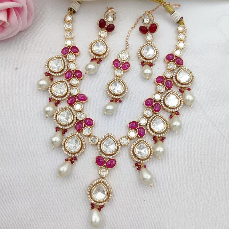 women’s stacking necklaces-Jewel Addiction Gold Plated Polki Kundan Necklace Set