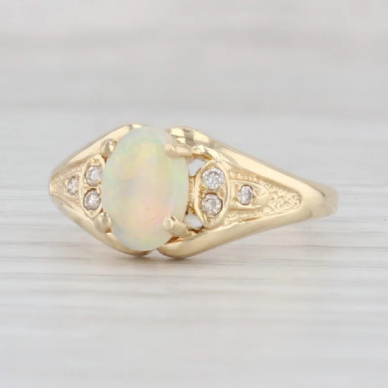 women’s platinum diamond engagement rings-Opal Diamond Ring 14k Yellow Gold Size 6.75 Oval Cabochon Solitaire