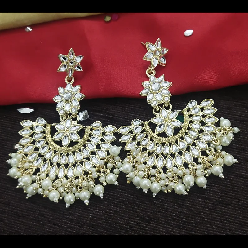 women’s big earrings-Gehana Mahal Gold Plated Kundan And Pearl Dangler Earrings