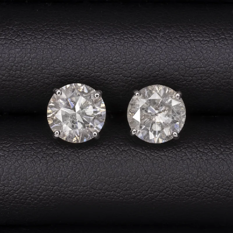 women’s stud earrings-4.40ct VERY GOOD CUT NATURAL DIAMOND STUD EARRINGS ROUND CUT WHITE GOLD 4.5ct