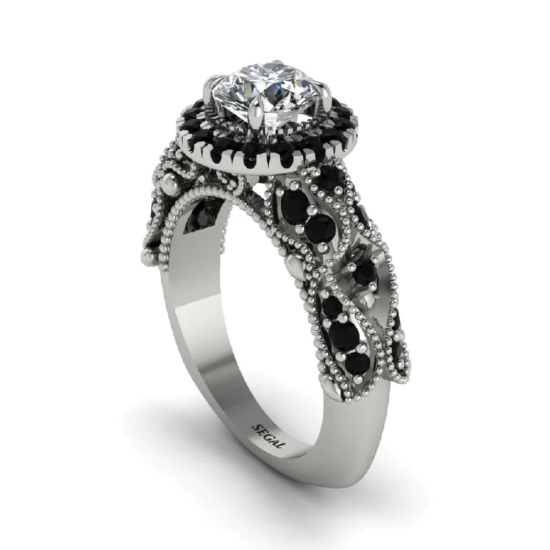 women’s platinum diamond engagement rings-Exclusive Halo Diamond Milgrain Engagement Ring - Kendra No. 33