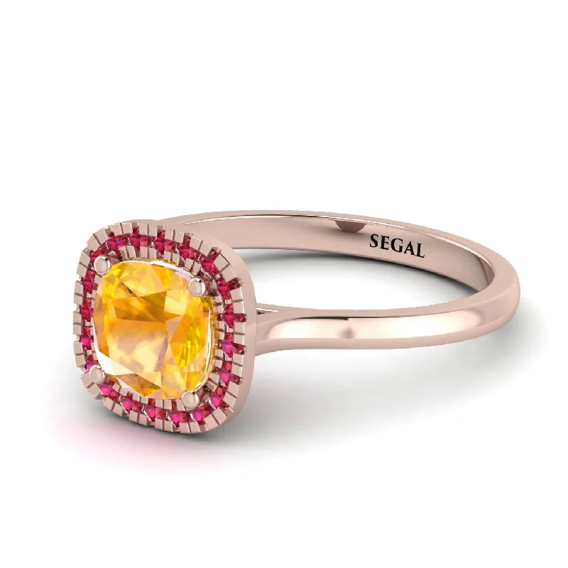 women’s radiant cut engagement rings-Vintage Classic Halo Cushion Yellow Diamond Ring - Skylar No. 1011