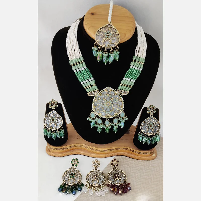 women’s boho necklaces-Rani Sati Jewels Gold Plated Long Necklace Set