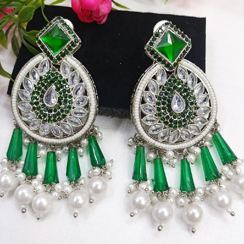 women’s crystal drop earrings-Exotica Collection Silver Plated Crystal And Pearl  Dangler Earrings