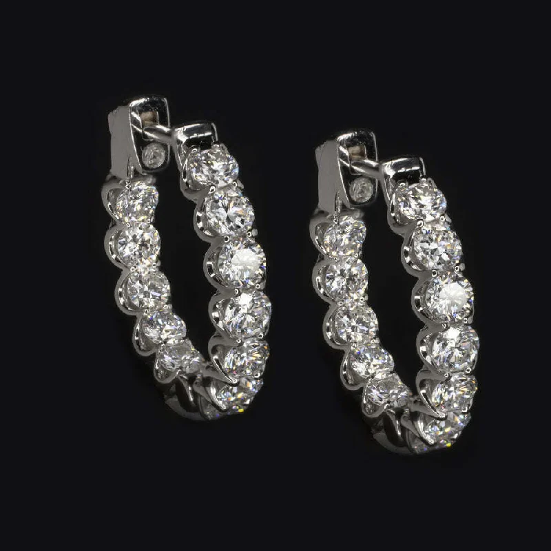 women’s fashion earrings-2.60ct NATURAL DIAMOND HUGGIE HOOP EARRINGS 16mm IN & OUT 14k WHITE GOLD ROUND