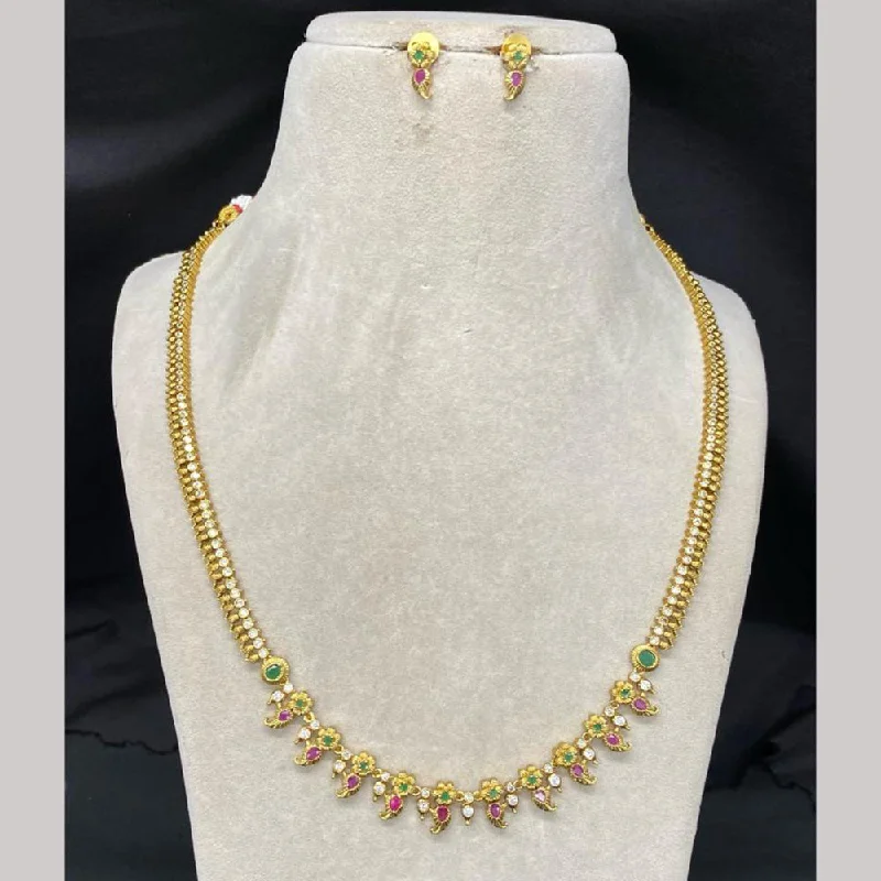 women’s heart-shaped necklaces-Amoliya Jewels Gold Plated Pota Stone And Pearls Necklace Set