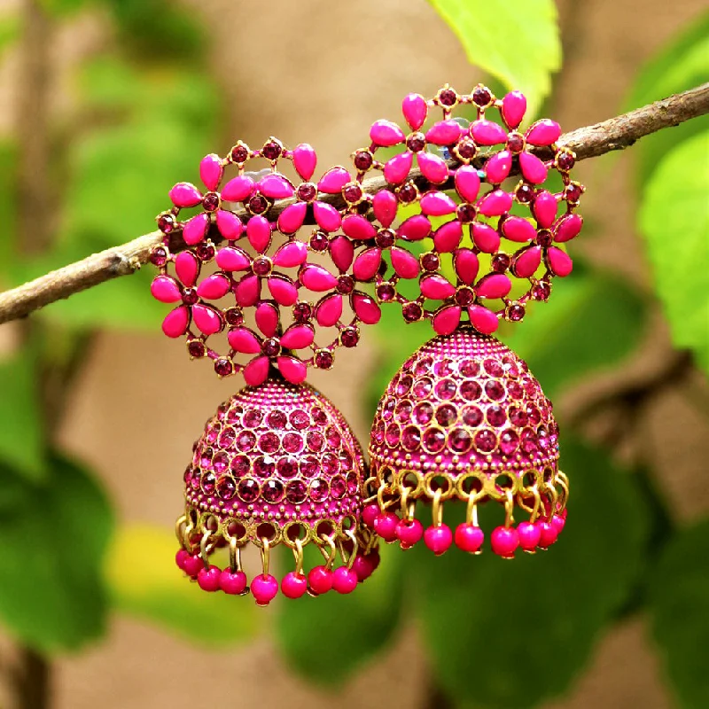 women’s rose gold earrings-H K Fashion Gold Plated  Pota Stone Jhumki  Earrings