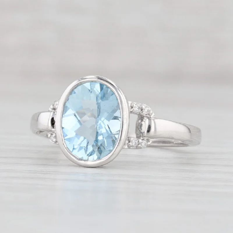 women’s unique vintage engagement rings-1.92ctw Oval Aquamarine Diamond Ring 14k White Gold Size 6.75