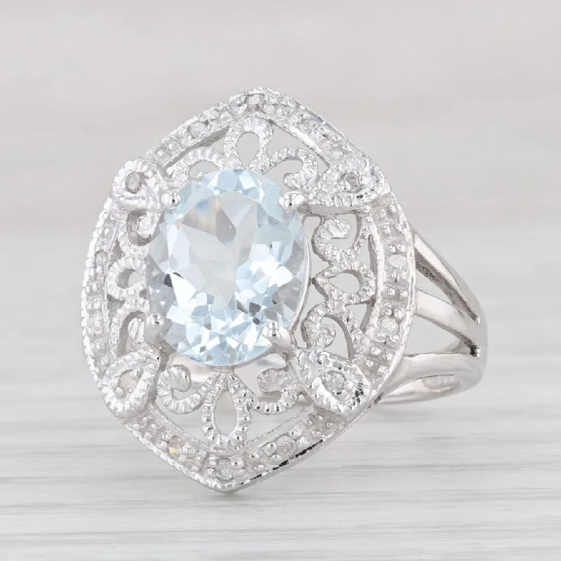 women’s cushion diamond engagement rings-2.35ctw Oval Aquamarine Diamond Ring 10k White Gold Size 7 Cocktail