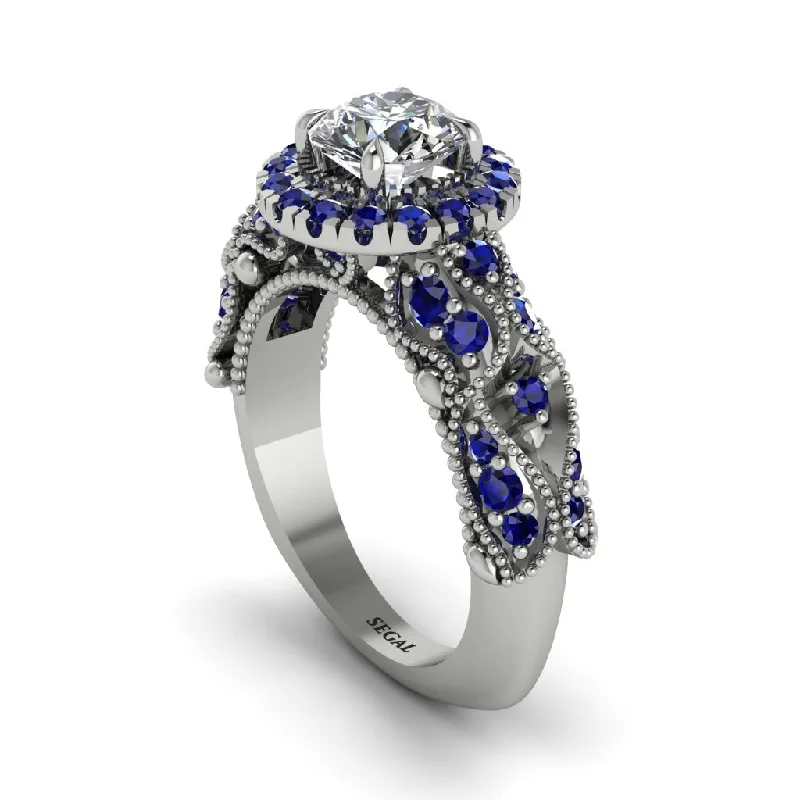 women’s antique engagement rings-Exclusive Halo Diamond Milgrain Engagement Ring - Kendra No. 63