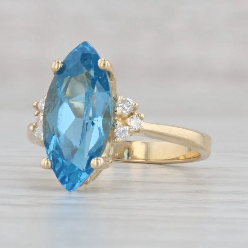 women’s diamond eternity engagement rings-3.60ctw Marquise Blue Topaz Diamond Ring 14k Yellow Gold Size 6.25