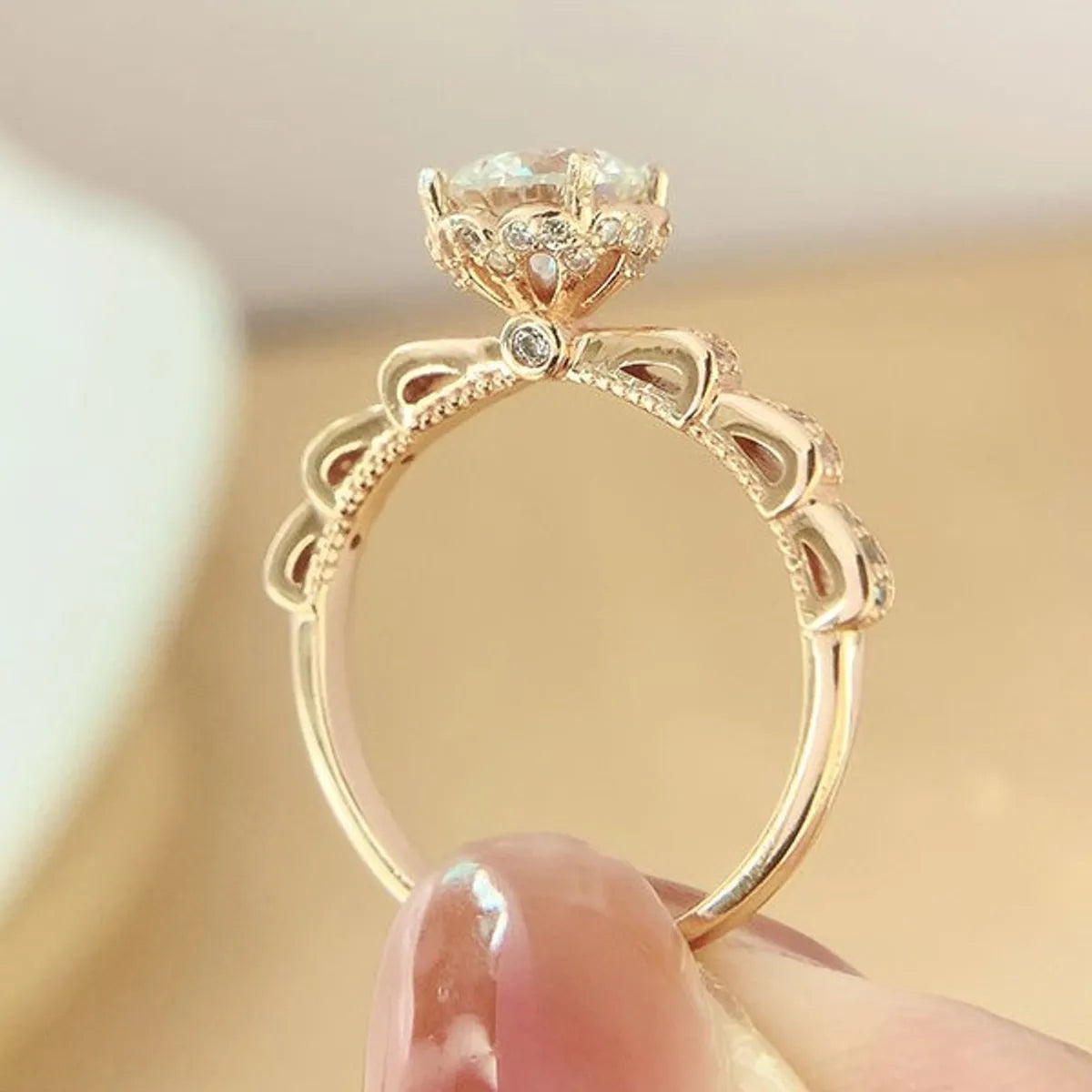 women’s oval cut engagement rings-Fashion Simple Style Crown Sterling Silver Diamond Artificial Diamond Rings