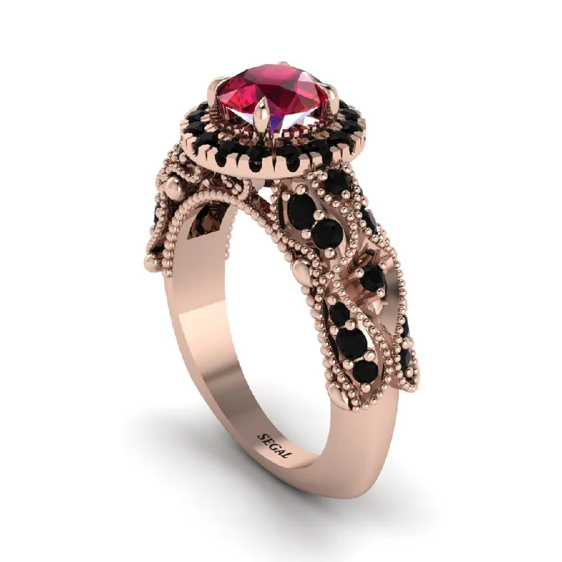 women’s diamond engagement rings with sapphires-Exclusive Halo Ruby Milgrain Engagement Ring - Kendra No. 41