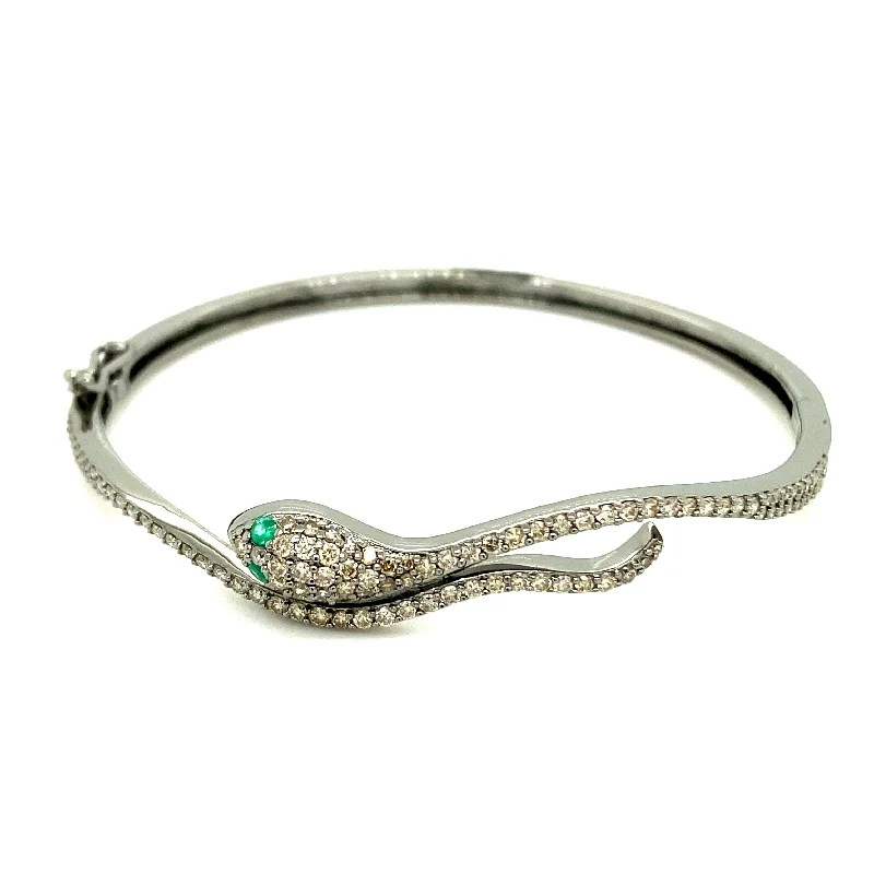 women’s gold bangles with diamonds-Diamond Pave Snake Bangle