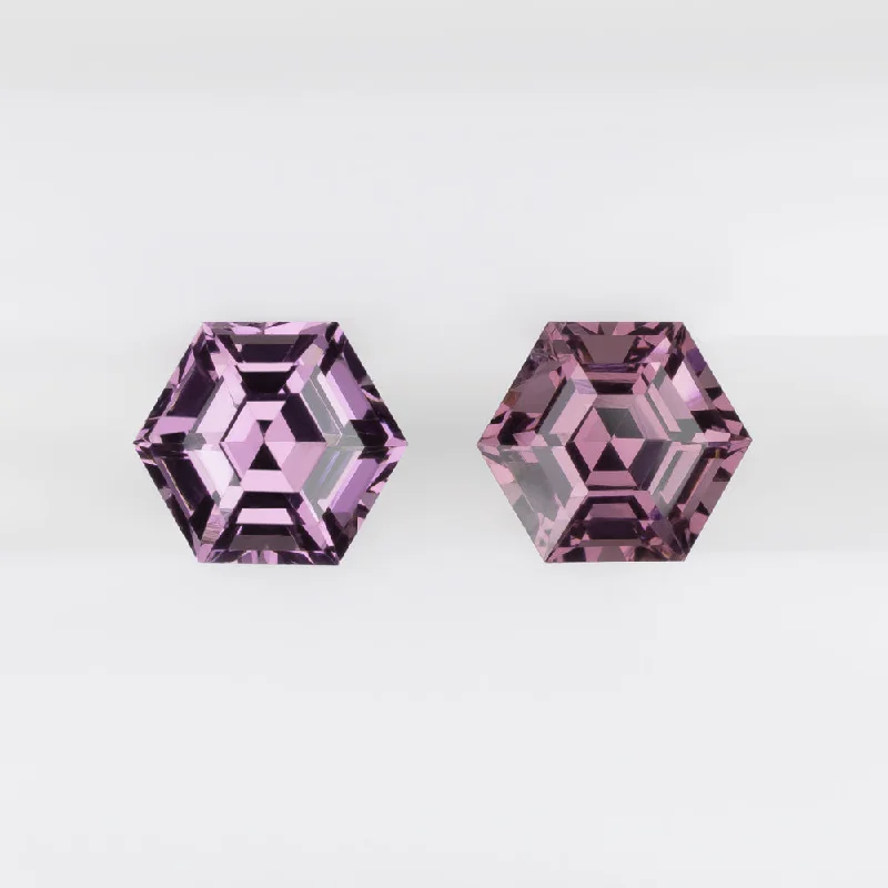 women’s long earrings-SPINEL MATCHING PAIR STUD EARRINGS LAVENDER PURPLE PINK HEXAGON SHAPE CUT 1.45ct