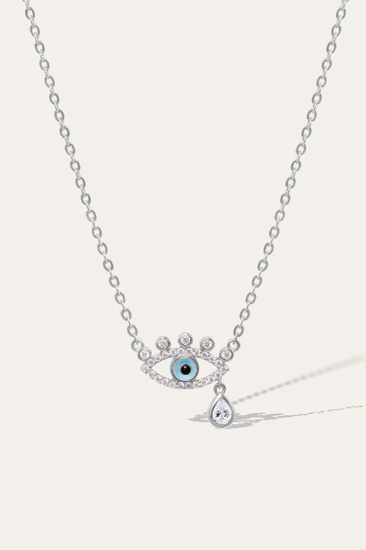 women’s wedding necklaces-Weeping Evil Eye Silver Necklace