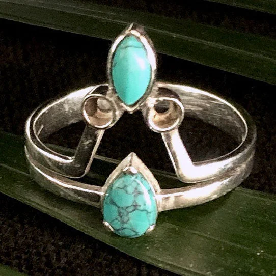 women’s sterling silver rings-<span>RAS-066<span>: </span></span>Stacked Turquoise Ring - Silver