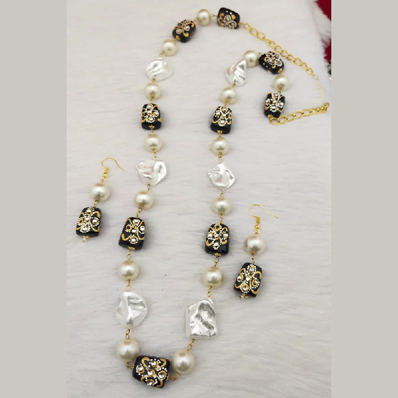 women’s oval pendant necklaces-Manisha Jewellery Gold Plated Pearls and Meenakari Long Necklace Set