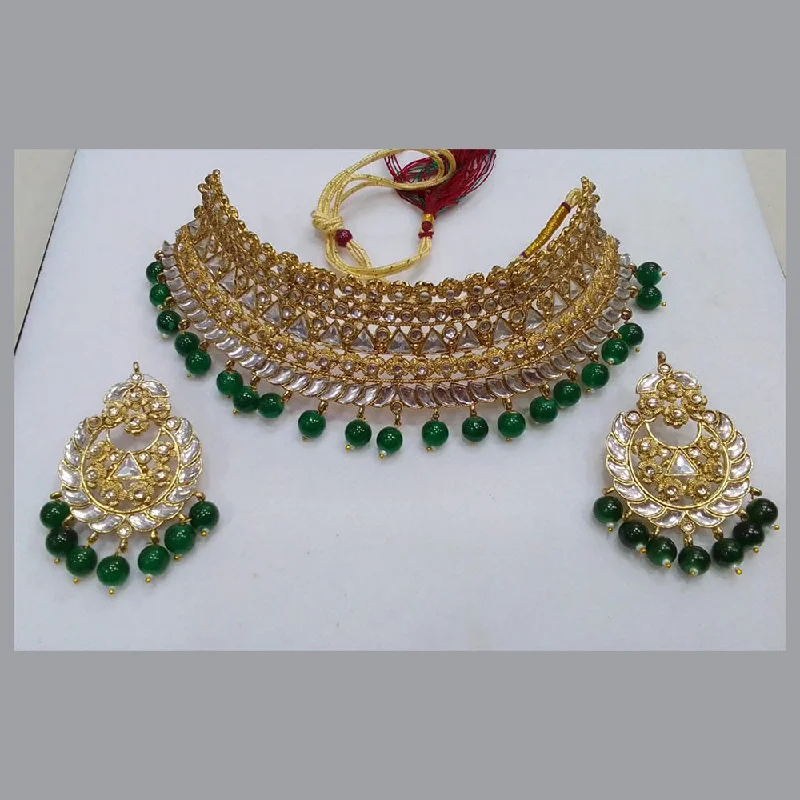 women’s modern necklaces-Midas Touch Gold Plated Kundan Stone Choker Necklace Set