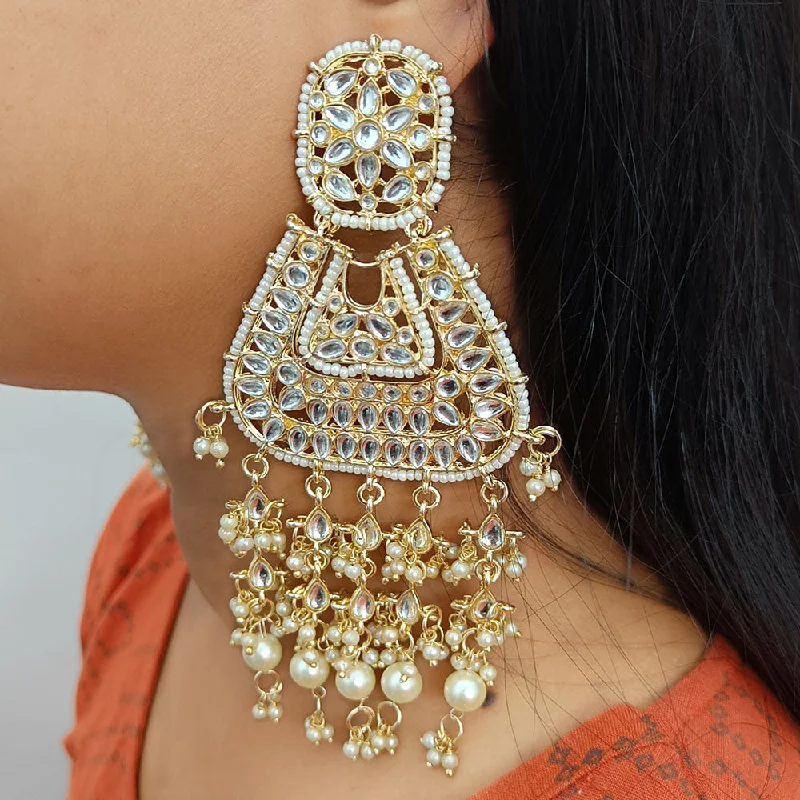 women’s anniversary earrings-Gehana Mahal Gold Plated Kundan And Pearl Dangler Earrings