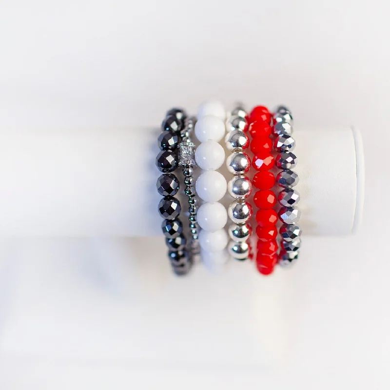 women’s thin bracelets-Scarlet Charcoal Winter Bracelet Stack