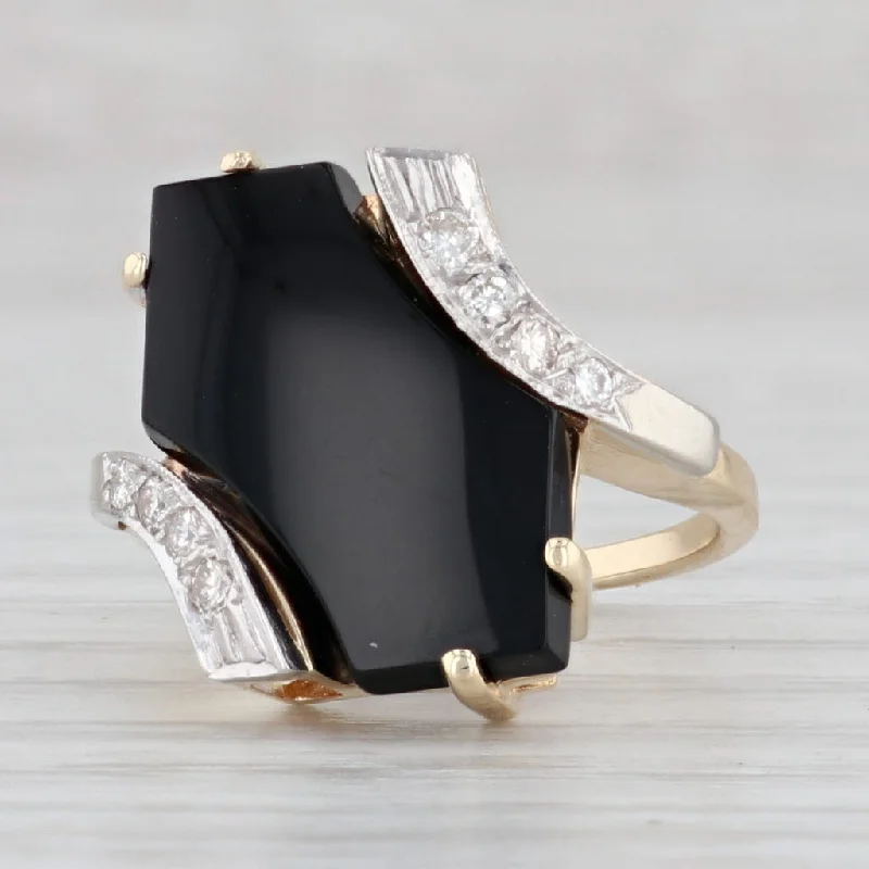 women’s round diamond engagement rings-Vintage Onyx Diamond Ring 14k Yellow Gold Bypass Size 4.75 Statement