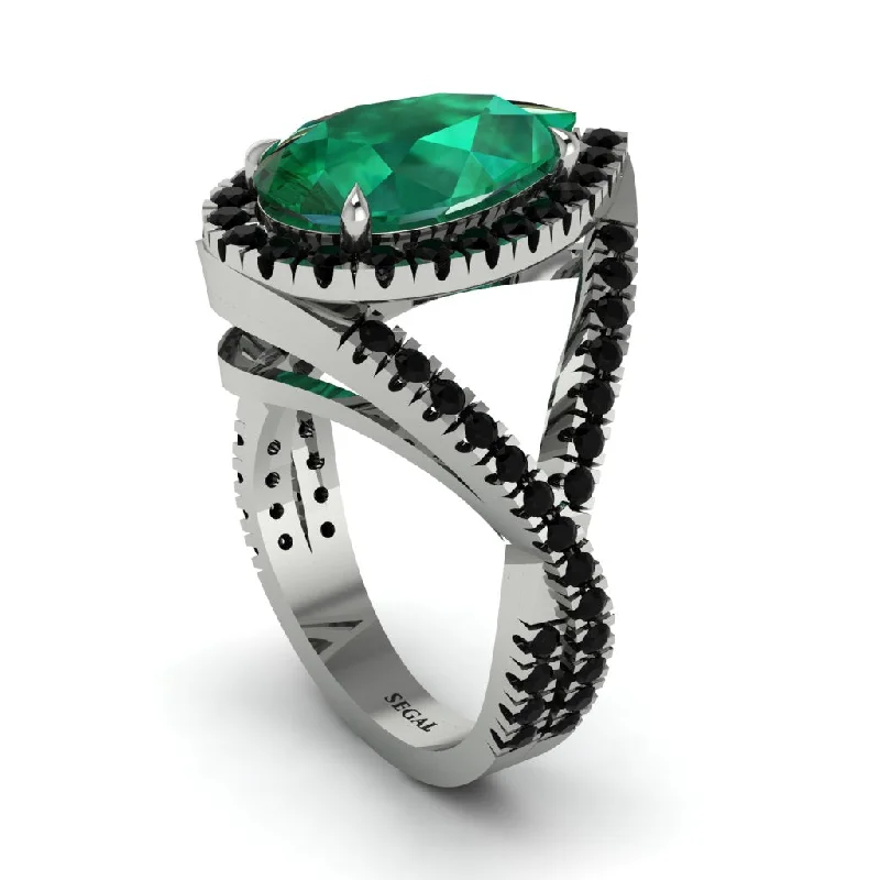 women’s affordable solitaire engagement rings-Infinity Style Shank Halo Pear Emerald Engagement Ring - Janelle No. 36