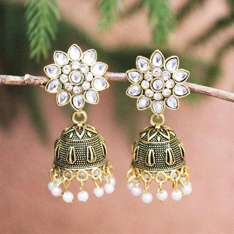 women’s beaded earrings-H K Fashion Gold Plated  Crystal Stone Jhumki Earrings